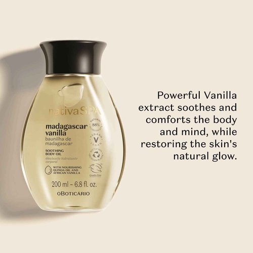 Nativa SPA by O Boticário, Vanilla Soothing Body Care Bundle: Madagascar Vanilla Body Lotion, Body Oil and Body Scrub