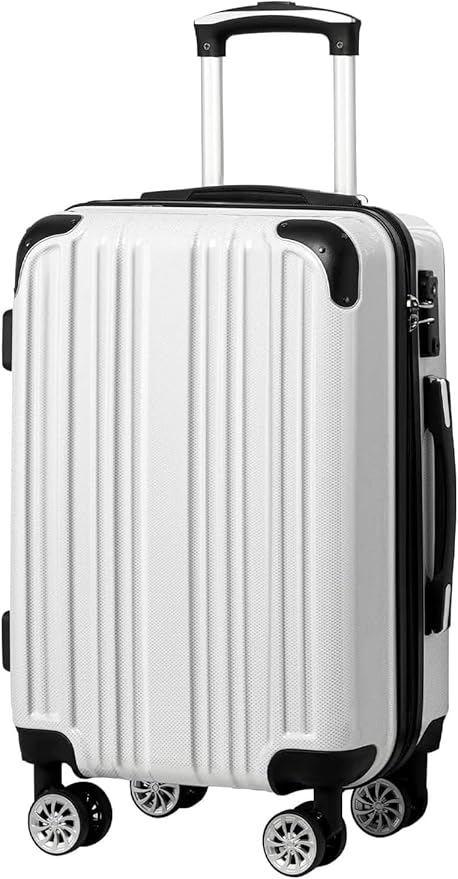 Coolife Carry On Luggage, Suitcase with Durable and Lightweight, carry on suitcase with PC+ABS Hardshell, Dual Spinner Wheels, TSA Lock, and YKK Zipper (white grid new, S(20in)_carry on)