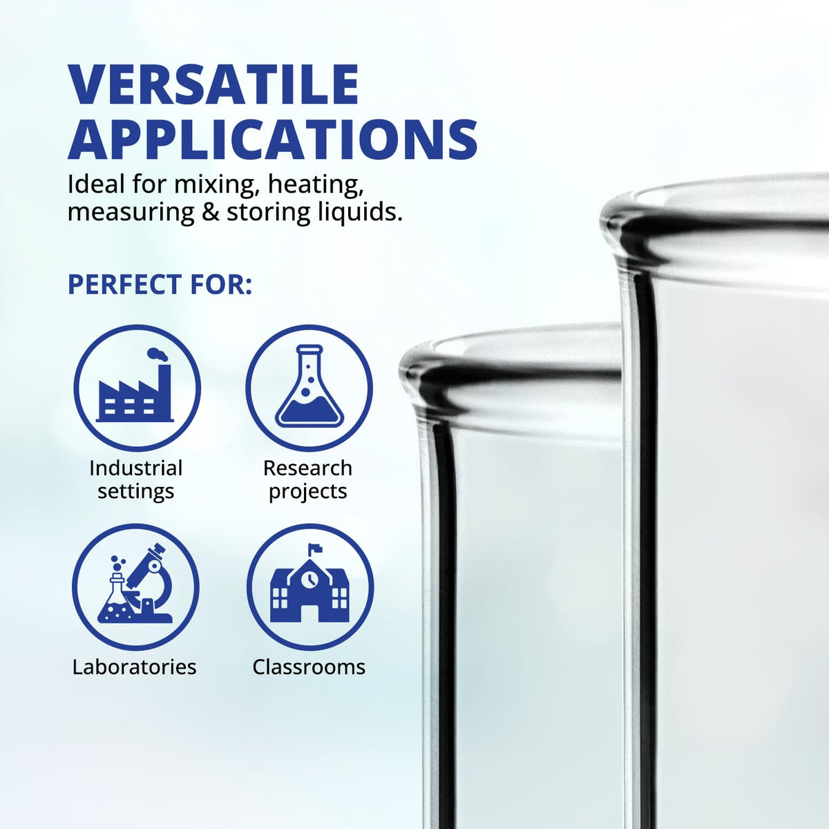 United Scientific™ Glass Beaker 5000mL, Low Form Griffin 3.3 Borosilicate, Double Scale Graduated Lab Beaker, ASTM-E960 Autoclavable Chemistry Glassware for Research, Educators, 1 Each