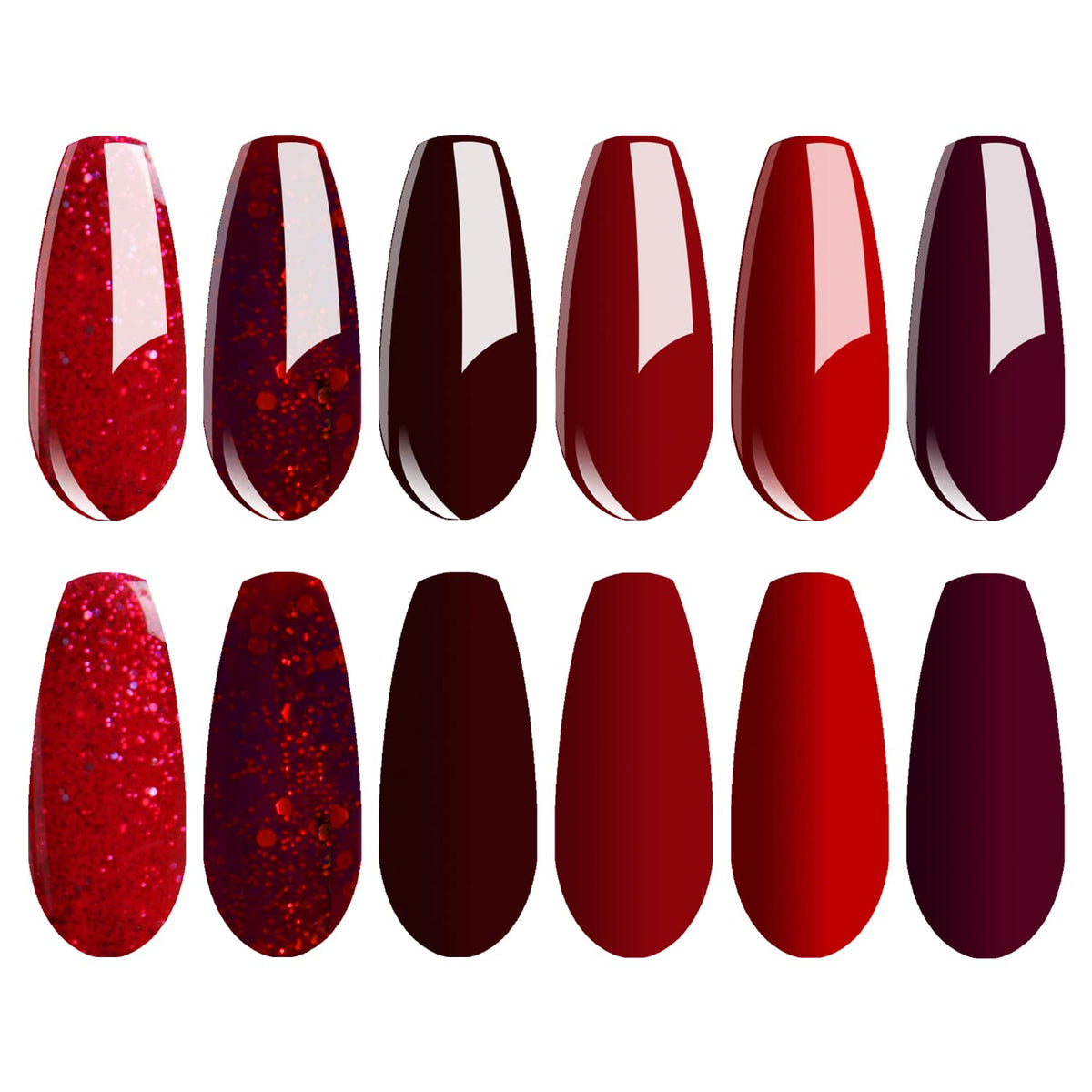 Vishine Burgandy Red and Red Glitter Gel Polish Set 6 Colors Long Lasting, Soak Off UV LED Gel 8ml Bottle