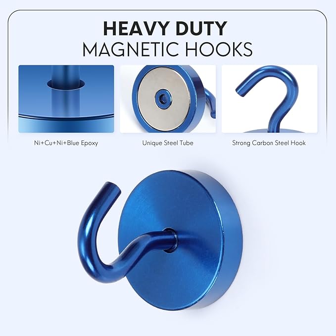 Neosmuk Magnetic Hooks, Cruise Ship Essentials, 120lb+ Heavy Duty Magnetic Hooks for Cruise Cabins, Refrigerator, Grill, Hanging, and Travel | Extra Strong Must-Haves Magnet Hook,Navyblue, Pack of 10