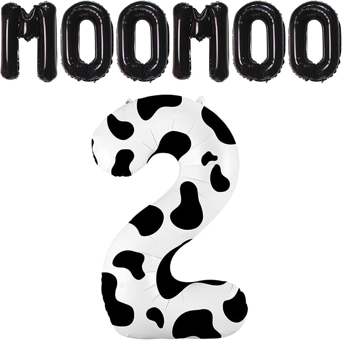 40 Inch Cow Print Balloon, Number 2 balloons Cow Balloons for 1st birthday decoration, Large Cow Number Balloons for western party decorations Baby Shower Animal Theme Party Holiday Decor