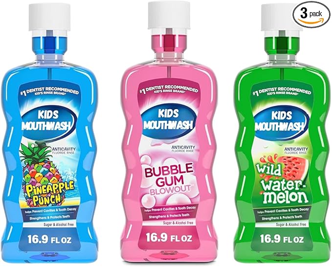 Kids Anticavity Fluoride Mouthwash Variety Pack, Sugar & Alcohol Free, Bubble Gum, Pineapple, & Watermelon, 16.9 fl. oz. (3 Pack)