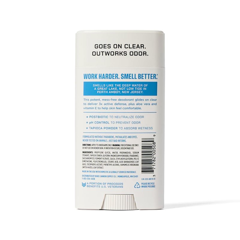 Duke Cannon Aluminum-Free Deodorant for Men - Air Defense, Fresh Water + Citrus, 3 oz – Long-Lasting, Clear Glide, Skin-Soothing Formula (Superior)