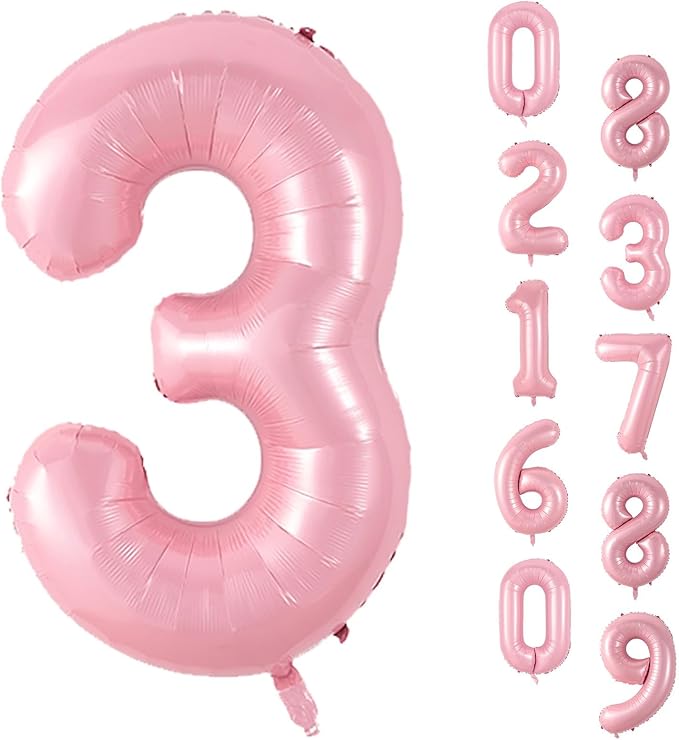 Biapian 40 Inch Pink 3 Balloon Number, Giant Light Pink 3 Foil Balloons Set, Pastel Pink Digital 3 Balloons Helium 3rd Birthday Balloons for Girls Women Princess 3 Year Old Birthday Party Decorations