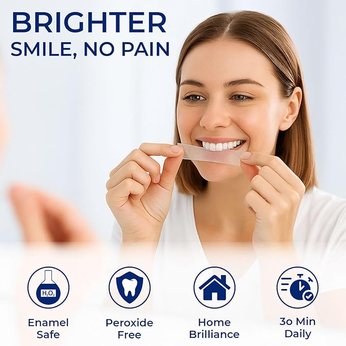 Teeth Whitening Strips, Mint Flavour Whitening Strips with Peroxide Free Formula -Gentle Dental Care & Fresh Breath - Pack of 42(21days Treatments)