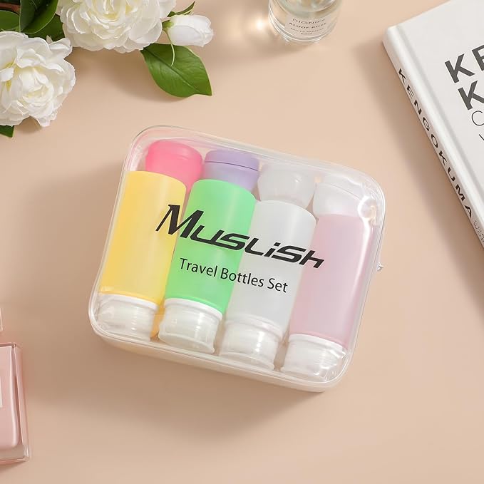 Muslish 21 Pack Leak Proof Silicone Travel Bottles Set, TSA Approved Containers for Toiletries, Travel Size Accessories and Shampoo Conditioner Bottles with Toiletry Bag (BPA Free)