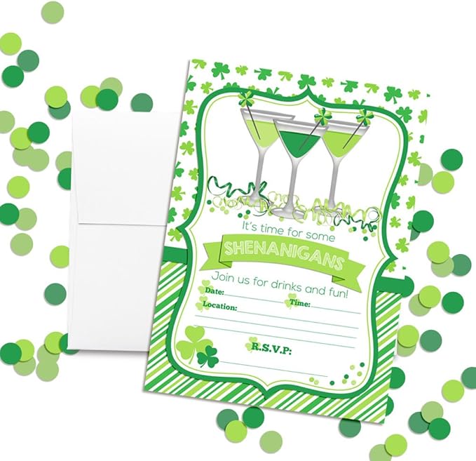 Amanda Creation St. Patrick's Day Shenanigans Party Fill in Invitations set of 20 with envelopes