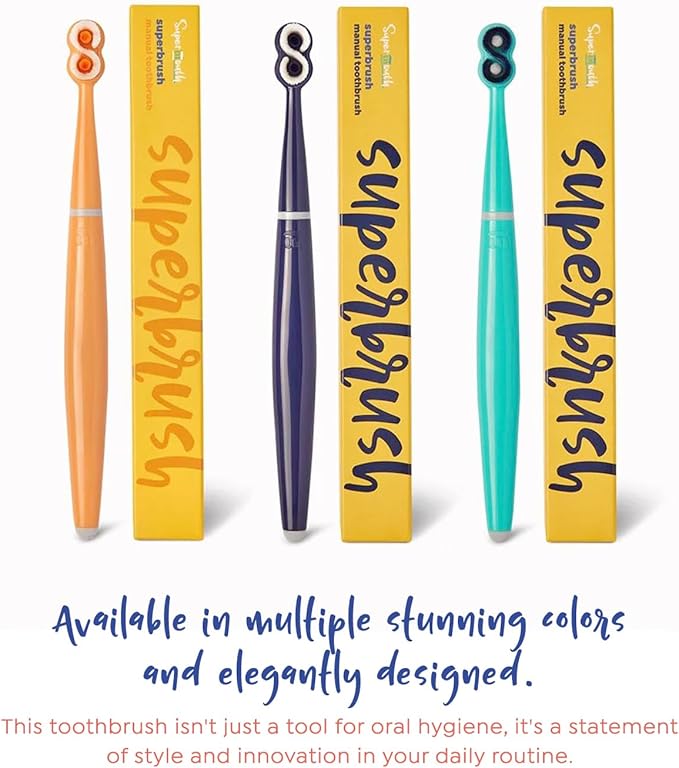 SuperMouth SuperBrush Manual Toothbrush – Ultra-Soft Patented SuperBristles Clean 30X More Plaque, Conform to Teeth’s Curves for a Deep Clean, Safe for Kids, Adults & Pregnant Women - Tangerine Clean