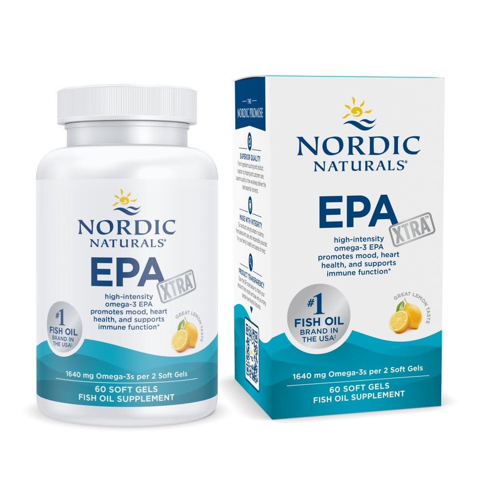 Nordic Naturals EPA Xtra, Lemon - 60 Soft Gels - 1640 mg Omega-3 - High-Intensity EPA Formula for Positive Mood, Heart Health & Healthy Immunity - Non-GMO - 30 Servings