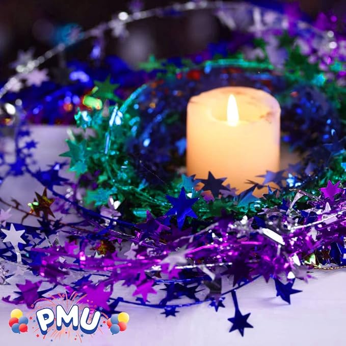 PMU 75 Ft Star Wire Shiny Garland Purple - Halloween, Christmas Party, Wedding, Birthday, Festive Home Decoration Ornament Purple (3pc-25Ft Each)