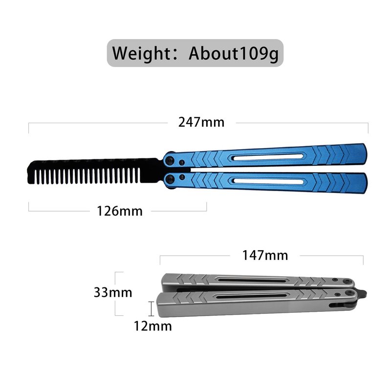 Aluminium Alloy Handle Comb Practice Tools Stainless Steel Comb Head Practice Hair Styling Tools for Sport Outdoor Use (Blue)