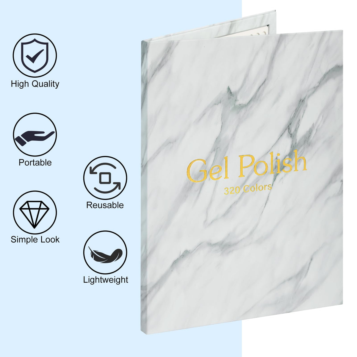 C12rtive 320 Nail Swatch Book,Professional Nail Polish Chart Book with 360 Practice Tips & 1-400 Number Labels, Pre-Numbered Slots,Perfect for Salons and Home Use(Marble)