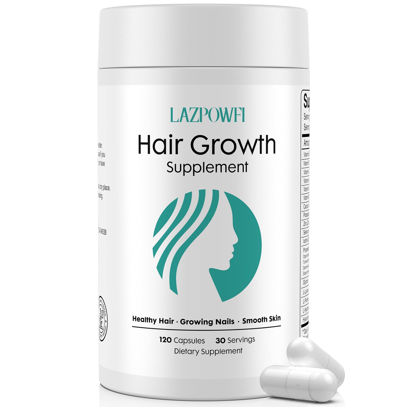 Lazpowfi Hair Growth Products, Biotin 10000mcg, 30-in-1 with Vitamin A, B3, C, D, E, Calcium, Hair Growth Supplement, Supports Hair & Nails Natural Growth Vitamins, for Women & Men - 30 Servings