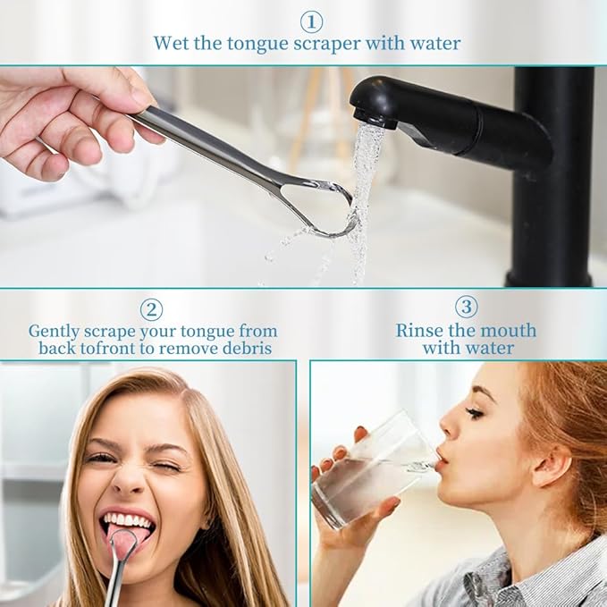 VIWIK Tongue Scraper for Adults, 100% Stainless Steel Tongue Cleaner - 6 Pack Hygienic Oral Care Tools, Bad Breath Remover & Tongue Brusher for Family Dental Hygiene Kit