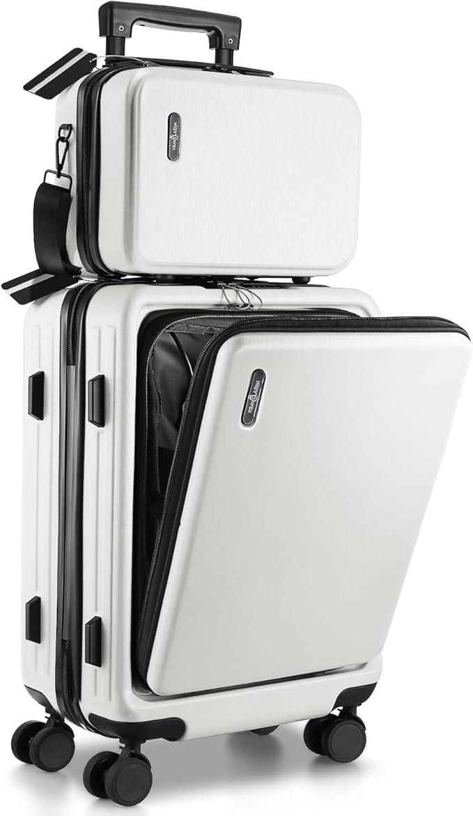 TRAVELARIM 20 Inch Carry On Luggage 22x14x9 Airline Approved, Carry On Suitcase with Wheels, Hard-shell Carry-on Luggage, Durable Luggage Carry On, White Small Suitcase with Cosmetic Carry On Bag
