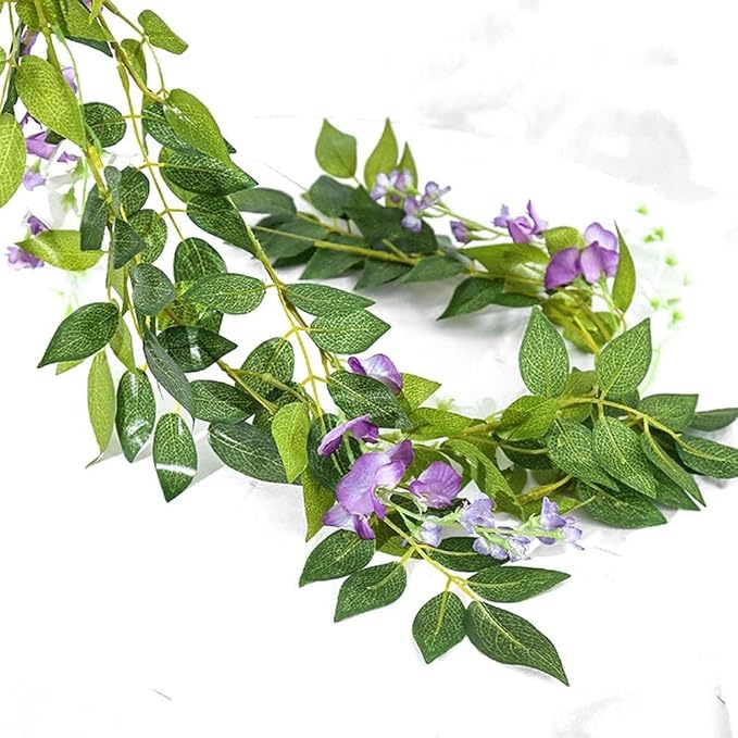 5pack Wisteria Garland Artificial Flowers Garland Fake Hanging Wisteria Vines for Wedding Floral Decor-Total 33 Ft (Light Purple)
