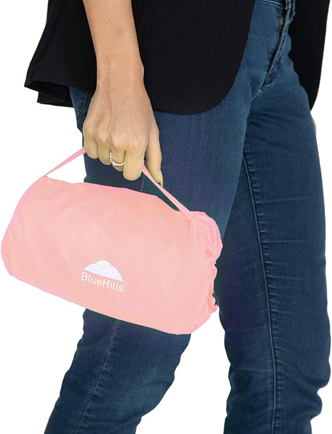 BlueHills Ultra Compact Travel Blanket 2 Pack Large Soft Cozy Portable Blanket Sheet with Carry Case and for Flight Airplane Car Layover Camping Hotel C206-2PK-Pink