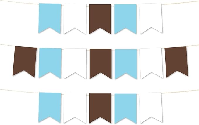 Andaz Press Hanging Pennant Banner with String, Baby Blue, White, Brown, 1-Set, 24 Pennants, Approx. 12-Feet Long, Boy Monkey Baby Shower Theme Birthday Supplies