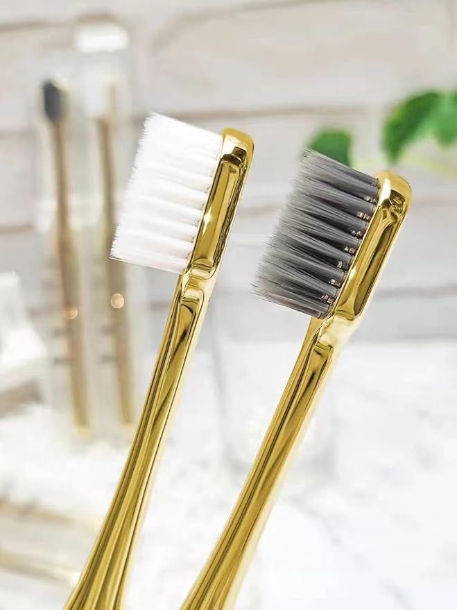 Premium Gold-Plated Toothbrush with Bamboo Charcoal Bristles, Soft Dental Care for Adults, Luxury Oral Hygiene (Set 3)
