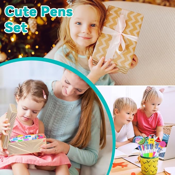 28PCS Fun Pens for Kids Multicolor Ballpoint Pen 4 Colors in One, Mini Cute Stationery Cartoon Animal 0.7mm Retractable Writing Pens for Party Favors School Supplies Students Rewards