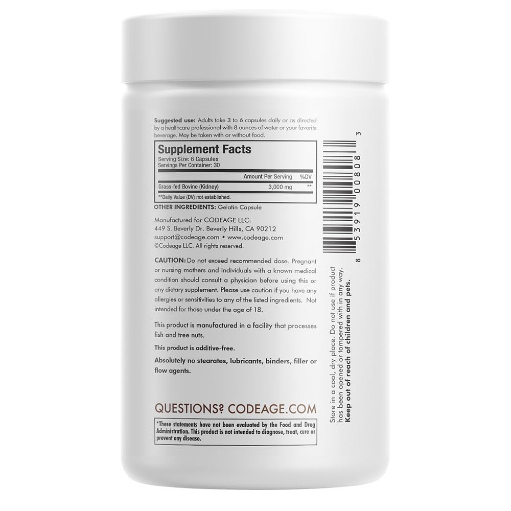 Codeage Beef Kidney, Grass-Fed, Freeze Dried, Desiccated, 180 Capsules