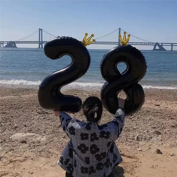 Black Number 2 Balloon with Crown, 40 inch Black Number Balloon 2nd Birthday Party Decoration Black Crown Balloons 0-9 for Birthday Party Anniversary Decorations Supplies