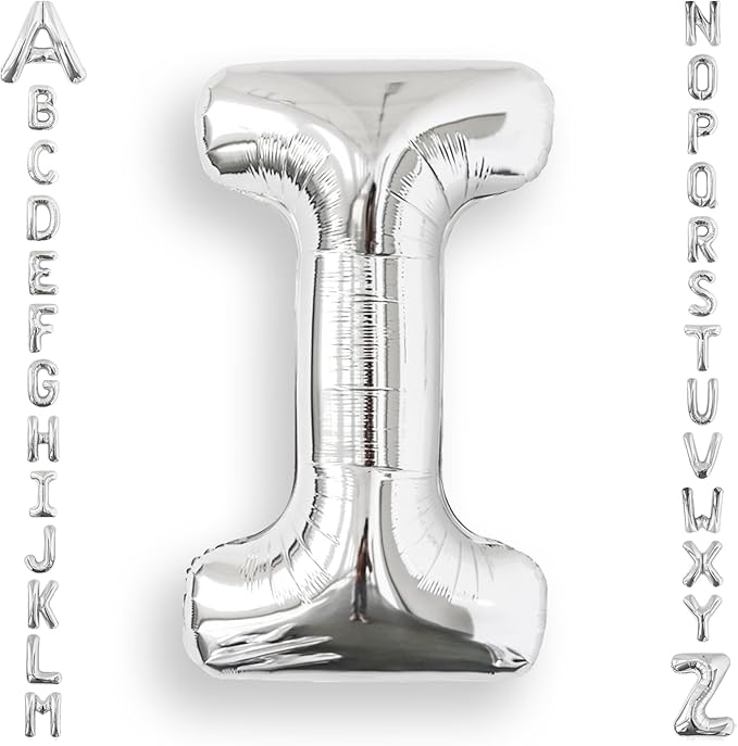 AULE 40 Inch Big Letter Balloon Silver I Large Foil Helium Alphabet Balloons A-Z for Birthday Anniversary Graduation New Year Party Decoration Supplies