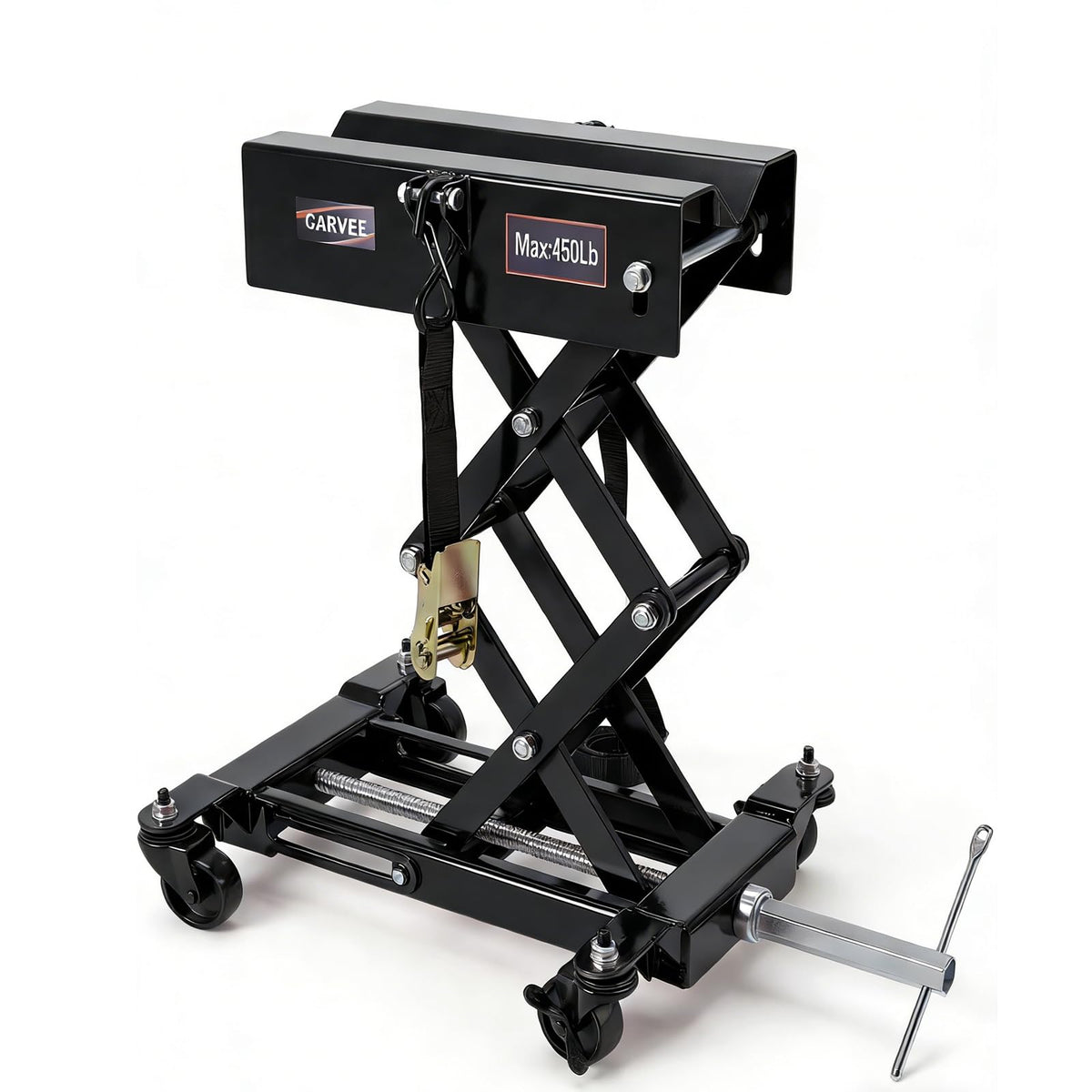 450 LBS Low Profile Transmission Jack, Heavy-Duty Auto Repair Lift 7-23 Inch Range with Safety Straps & 4 Swivel Wheels for Vehi