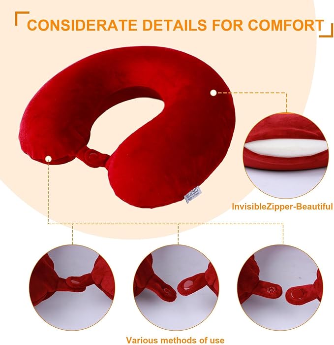 Travel Pillow,100% Pure Memory Foam U Shaped Neck Pillow,Super Lightweight Portable Headrest Great for Airplane, Car,Home,Office,Sleeping Rest (Wine red)
