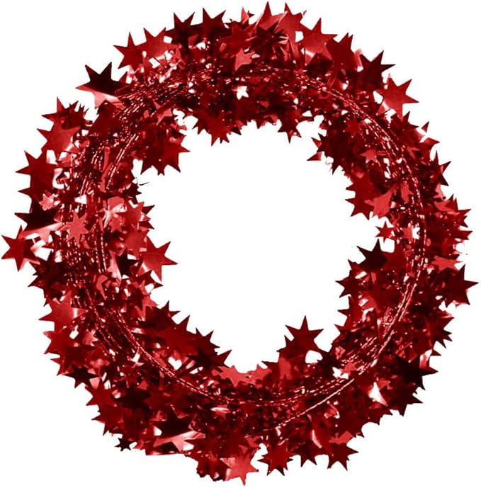 PMU 150 Ft Star Wire Shiny Garland Red - Halloween, Christmas Party, Wedding, Birthday, Festive Home Decoration Ornament Red (6pc-25Ft Each)