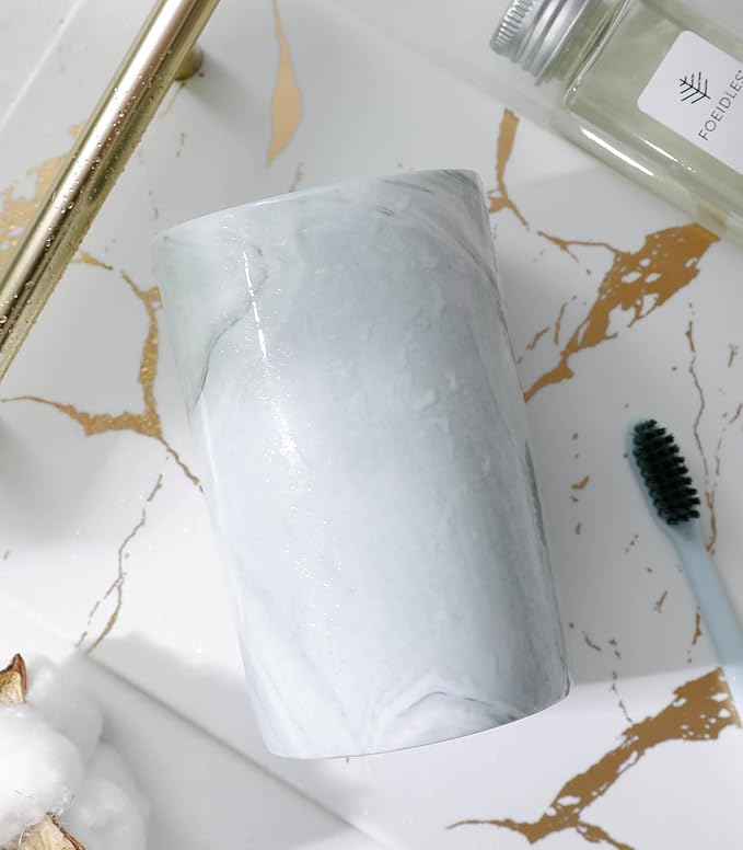 Kelake Ceramic Rustic Gray Marble Bathroom Tumbler Cup for Mouthwash Rinsing Toothbrush and Toothpaste Holder Stand Cups 280 ml Porcelain Milk Drinking Cups for Christmas Birthday