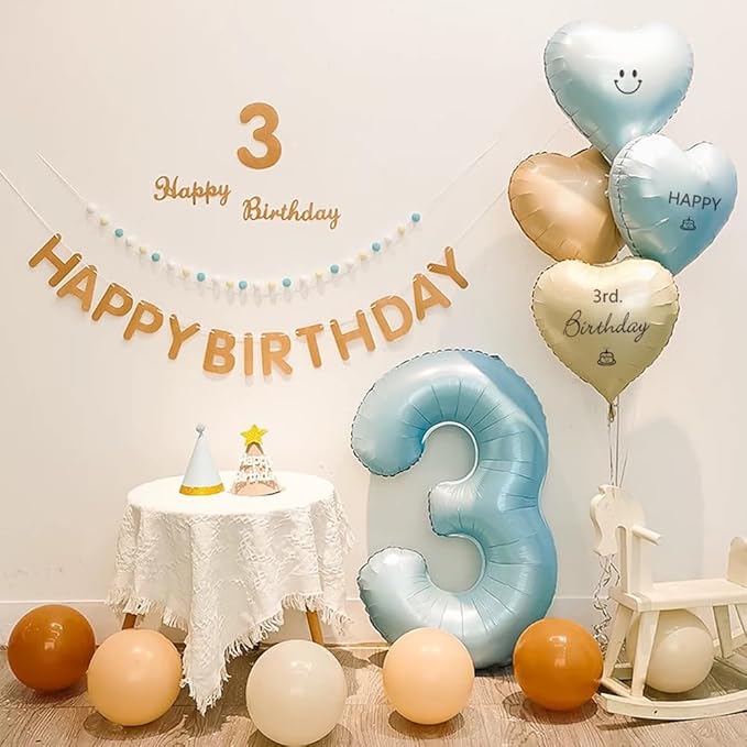 40 Inch Matte Blue 3 Number Balloons Light Blue Number 3 Foil Balloon Mylar Helium Balloon for Birthday Party Decoration Wedding Anniversary Supplies (Number 3)