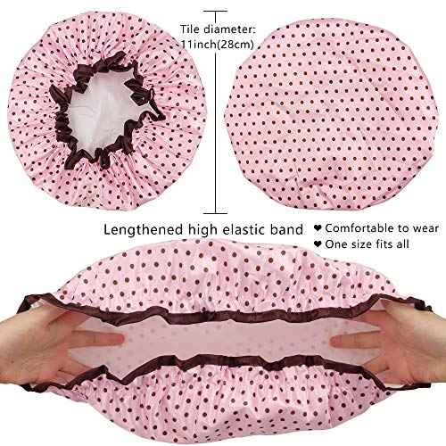 TCOTBE 4 Pieces Shower Cap for Women, Elastic and Reusable, Environmental Protection Hair Bath Caps, Double Waterproof Layers Bathing Hat