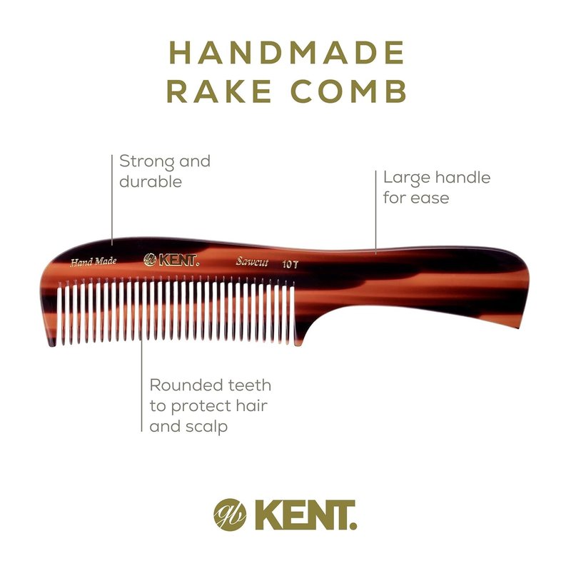 Kent 10T Graphite and Tortoise Large Detangler Comb, Handmade Wide Tooth Comb for Curly Hair, Detangling Combs For Wet and Dry Hair, Combs for Thick Hair, Saw-Cut and Hand Polished Made in England