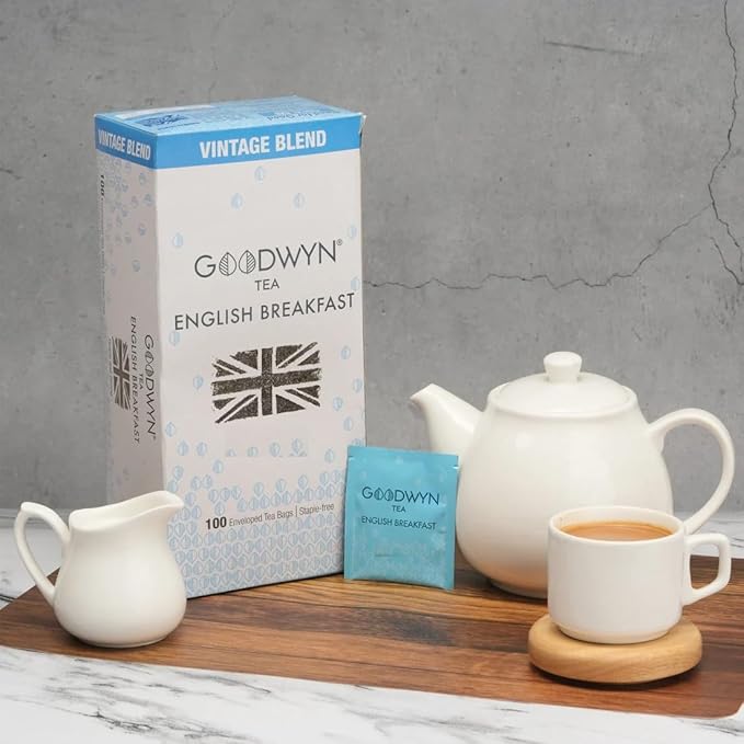 Goodwyn English Breakfast Tea – 100 Plastic-Free & Individually Wrapped | Rich, Full-Bodied Medium Caffeine Black Tea | Tea Sampler, Sugar-Free, Gluten-Free, Travel-Friendly | Indian-Origin Chai | Bold Morning Tea, Classic Breakfast Blend, Everyday Tea