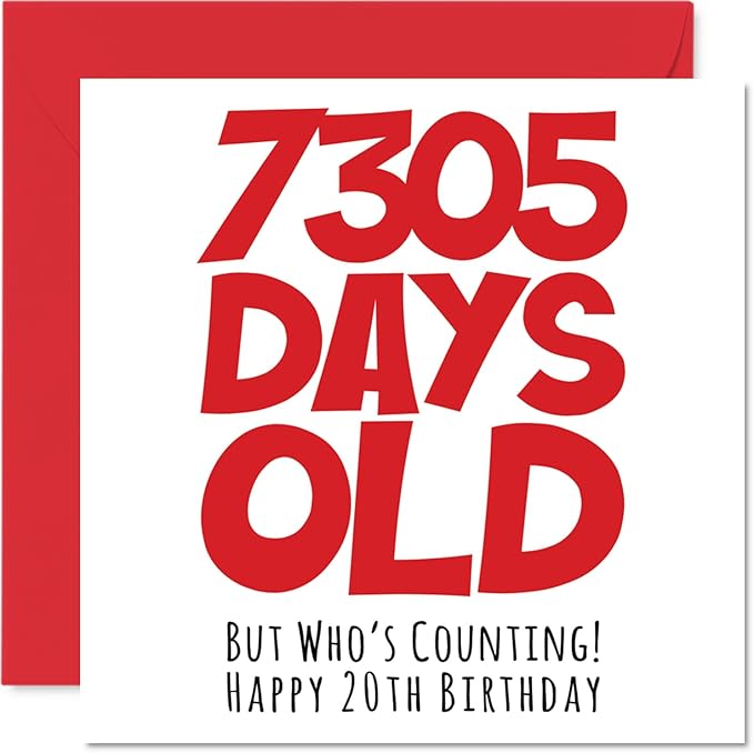 Stuff4 20th Birthday Card for Men Women Him Her - 7305 Days Old - Funny Adult Twenty Twentieth Happy Birthday Card for Brother Sister Son Daughter Cousin, 5.7 x 5.7 Inch Humor Joke Greeting Cards
