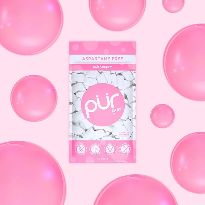 PUR Gum | Aspartame Free Chewing Gum | 100% Xylitol | Natural Bubblegum Flavored Gum, 55 Pieces (Pack of 12)