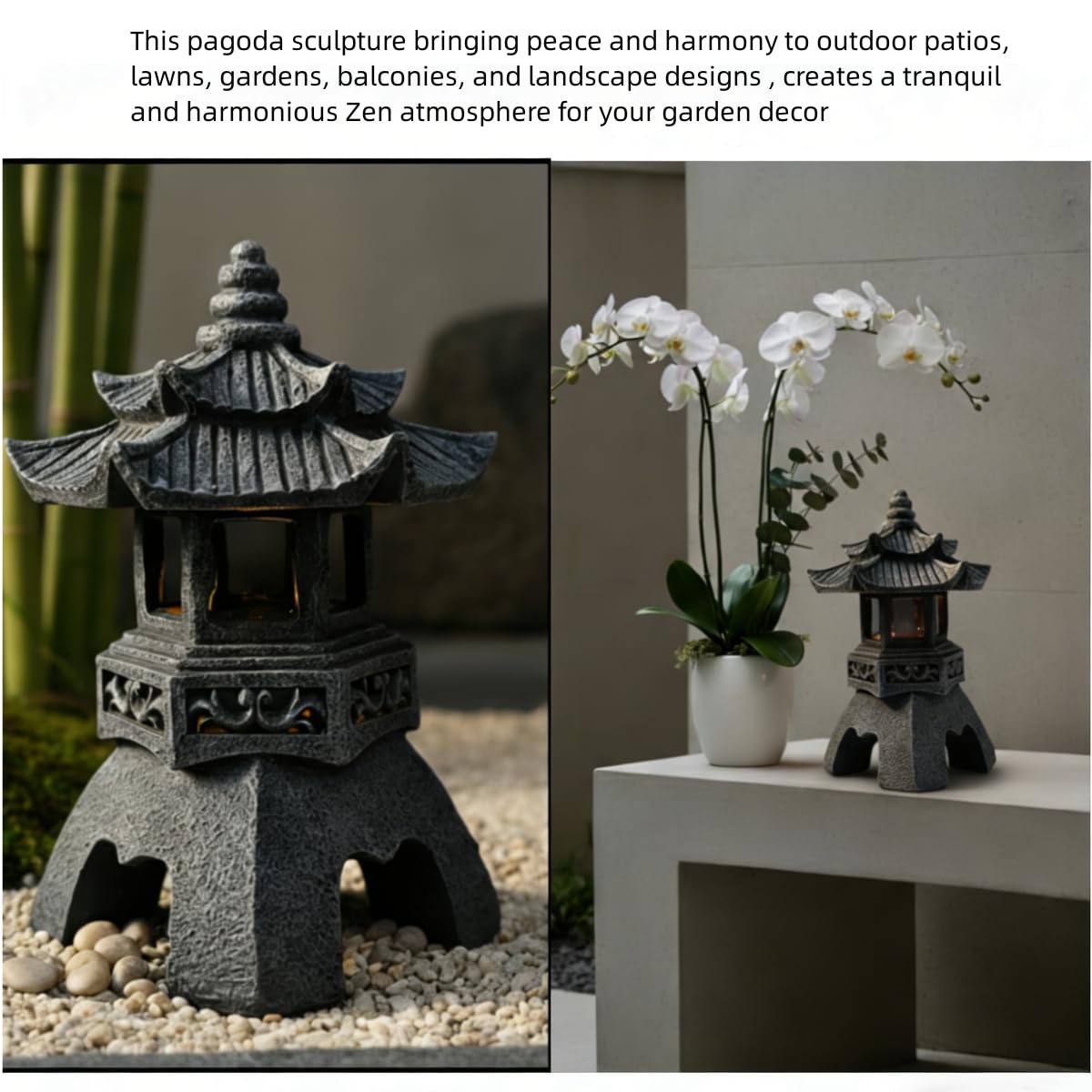 YLSMILE Solar Pagoda Lantern Garden Statue: Japanese Zen Lantern Garden Decor-LED Figurine Lamp Pagoda Statue Figurine for Home Table Outdoor Decor