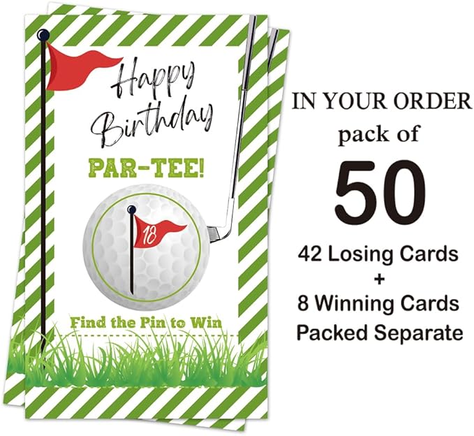 Haizct 50 Pack Happy Birthday Theme Scratch Off Game, Scratch Card for 18th Birthday Party Lottery Group Game, 18th Gifts for Golf Lover, Raffle Tickets, Baby Shower