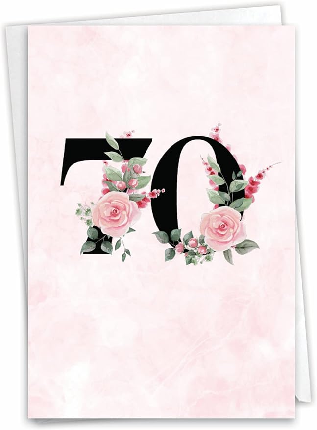 NobleWorks - 70th Milestone Birthday Paper Card with 5 x 7 Inch Envelope (1 Card) Floral Age 70 C8259MBG