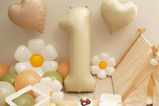 Number 1 Balloon Beige,40 Inch Large Cream Foil 1 Helium Balloons for Boys Girls Birthday Anniversary Decorations