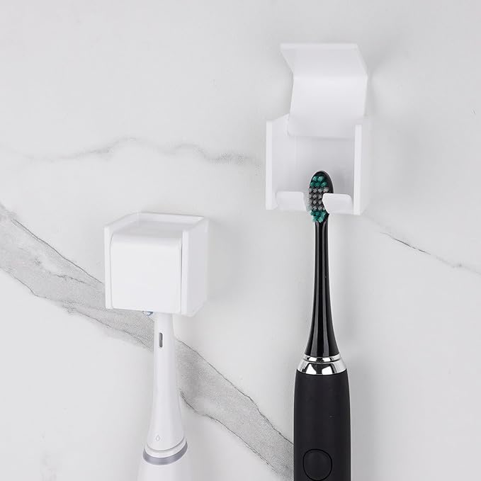 2 PCS Toothbrush Holder Wall Mounted with Cover for Bathroom, Self Adhesive Toothbrush Storage Organizer for Shower, Mini Toothbrush Hanger Rack for Dorm, Cabinet (White)