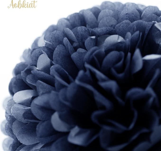 AOBKIAT Boho Fall Wedding Party Decorations,15PCS Navy Blue Orange Tissue Paper Pom Poms Colorful Paper Garland String Hanging Backdrop for Baby Shower,Bridal Shower,Gardens Celebration