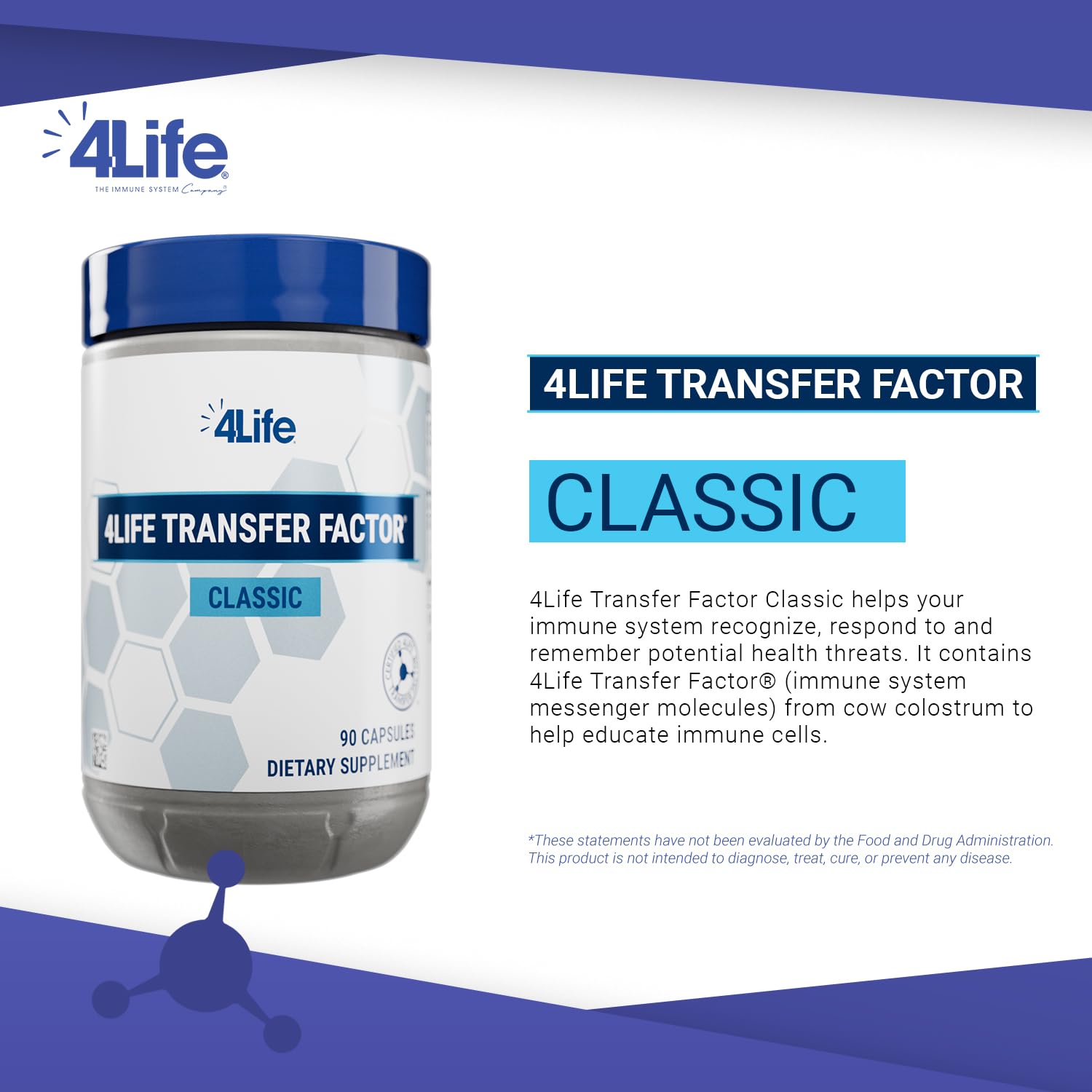 4Life - Transfer Factor Classic - Immune Support Supplement with Colostrum Peptides Supports Immune Health Balance Daily Wellness - 90 Veggie Capsules