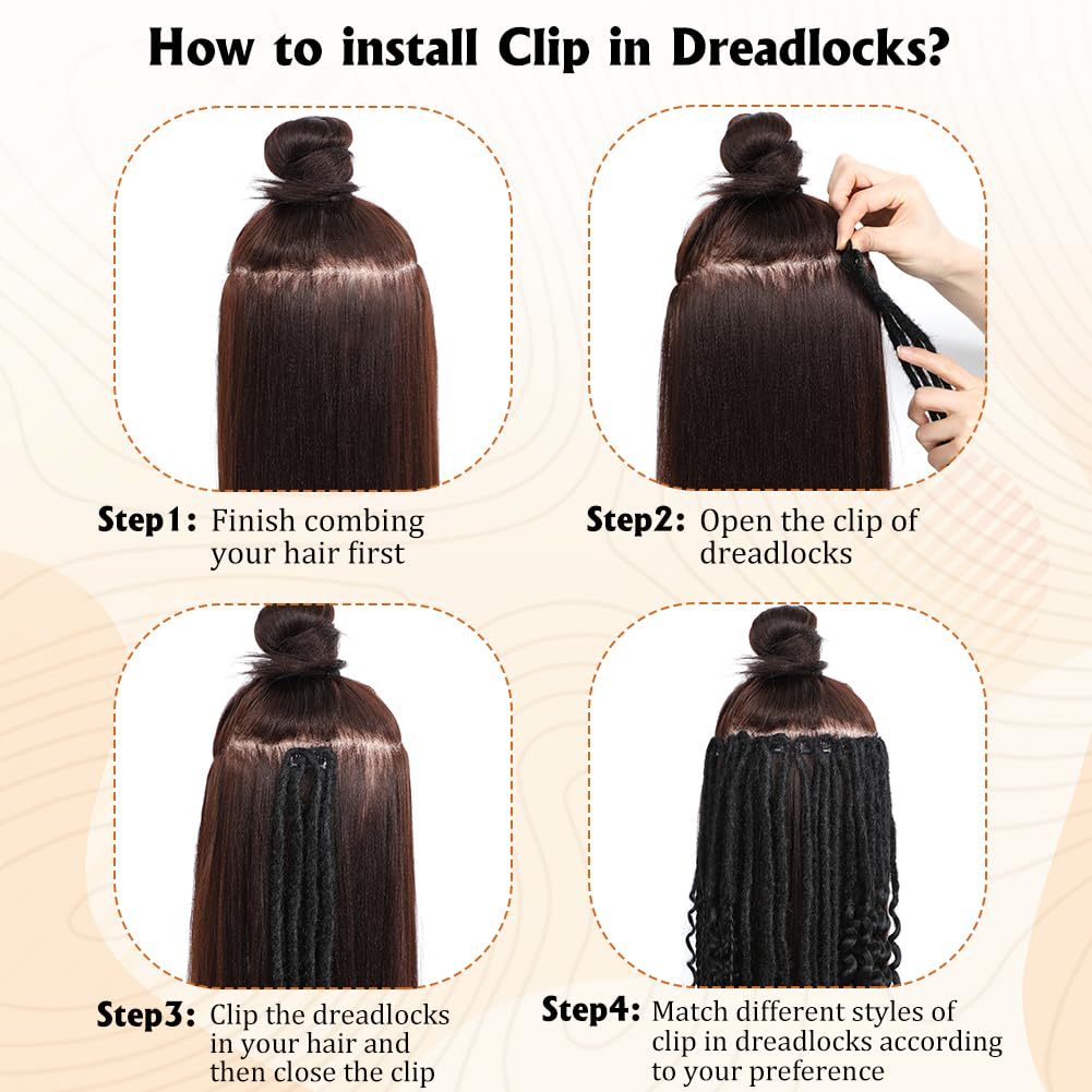 Aguacor 24inches 9PCS Clip in Dreadlock Extension Sets,36 Strands 3 Styles in 1 Mixed Straight Wavy Boho Thin Soft Clip in Dreads Extension Sets for Women (1B#,9 Clips)