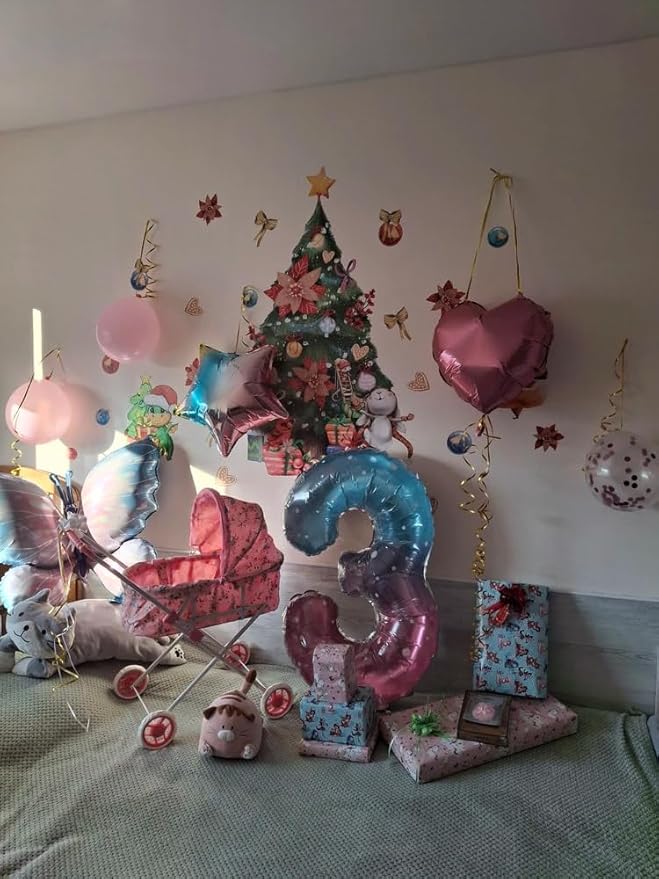 Starry Sky Number 3 Balloon 40 Inch, 3 Balloon Number, 3rd Birthday Decorations, Starry Sky Party Supplies for Boys Girls