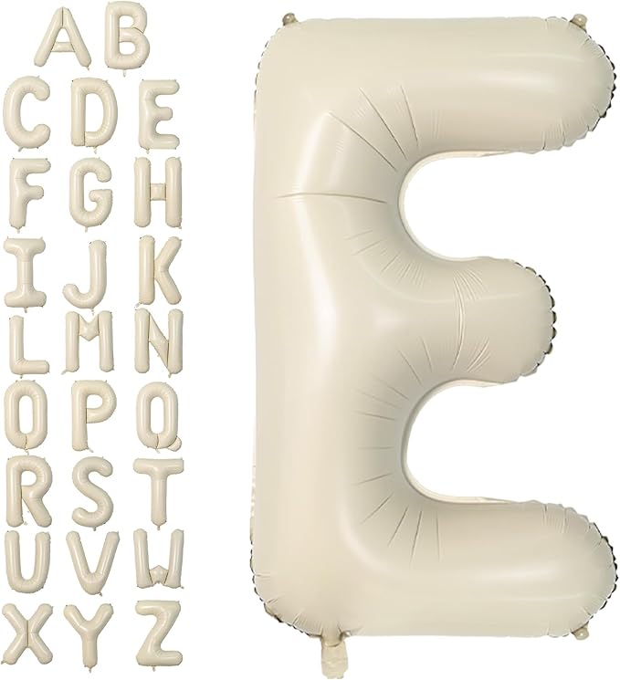 Cream E Letter Balloons,40 Inch Letter E Balloon Beige,Helium Custom Letter Balloon for Birthday Anniversary Party Decorations