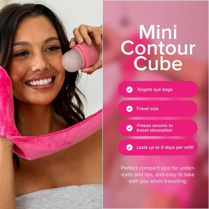 Contour Cube Mini - Revolutionary Ice Roller for Sculpting & De-Puffing - Face Ice Roller & Massager - Ice Mold for Face - Compact Skin Care Tools for Daily Skincare & Travel - Original Pink