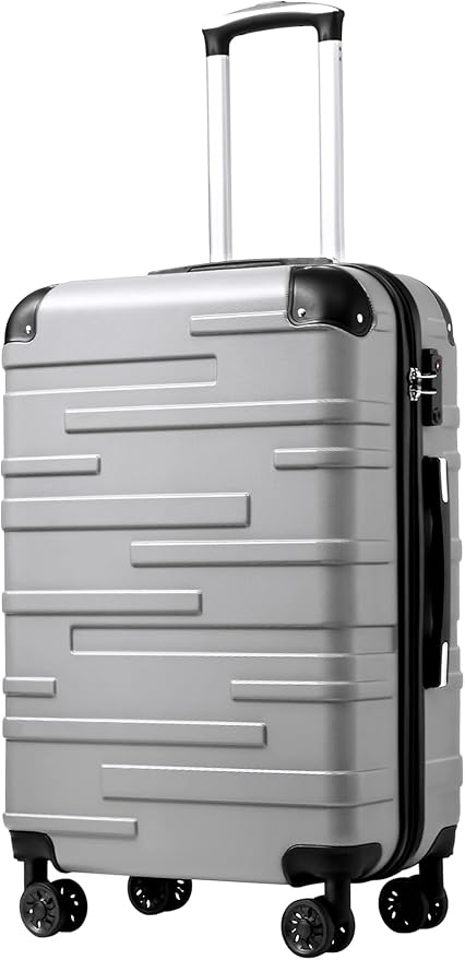 Coolife Hardside Carry-On Luggage with TSA Lock, Spinner Wheels, Telescopic Handle, Lightweight Suitcase (Silver, S(20in_carry on))